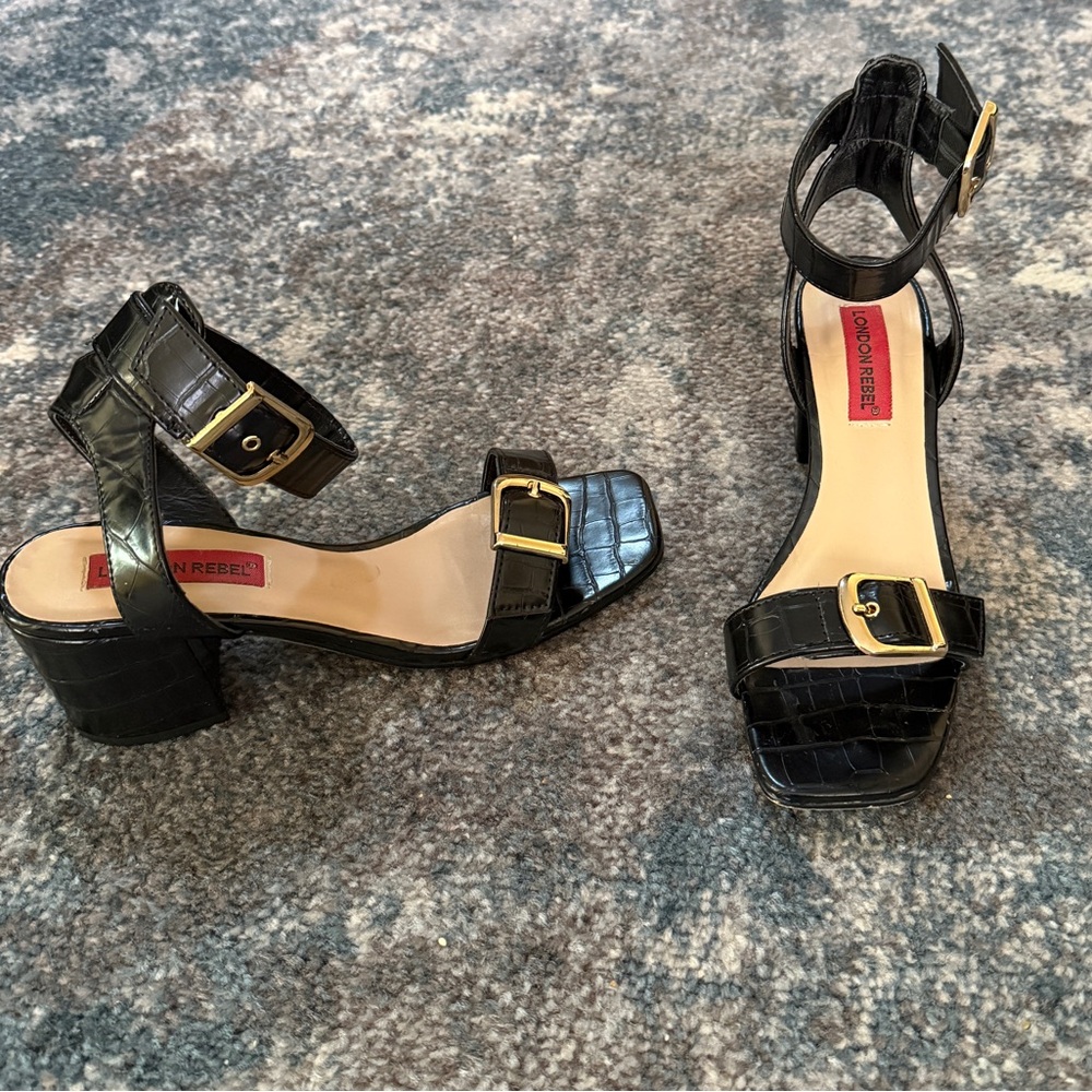 ASOS Black Croc-Embossed Heeled Sandals - Picture 4 of 10